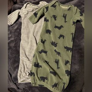 Carter’s Baby Newborn Unisex Green Flannel Sleeper Gowns - Set of 2